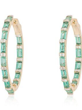 Baguette Burst 14K (or 18k upon request) Yellow Gold Diamond Hoop Earrings
